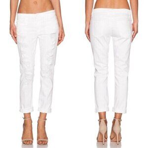 Current Elliott the Fling White Tattered Jeans Straight leg Boyfriend Size 26